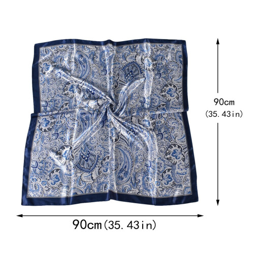 Lenço de seda quadrado, transparente, com estampa de flor de caju. 2