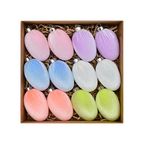 Colorful Flocked Easter Eggs and Bunny Ornaments Pink