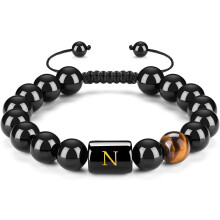 Pulsera con iniciales para hombre y mujer – Ágata negra y tigre