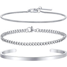 Herenarmbandenset van titanium en staal – 3-delige stapelbare armbanden