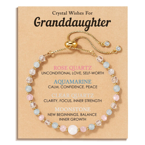 Pulseira Sweet16Crystal com Pedra da Lua, Quartzo Rosa e