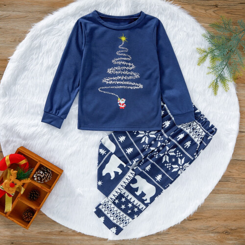 Familjematchande julpyjamasset Marinblått 2