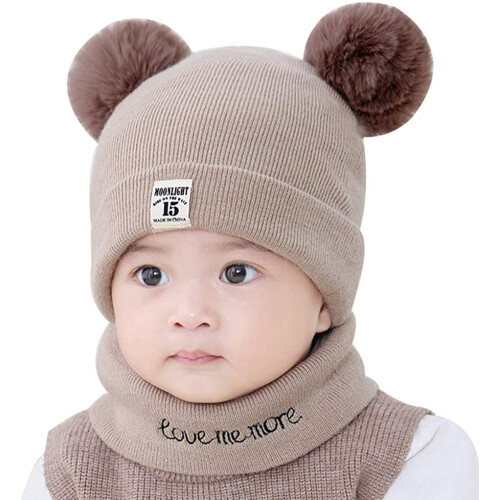 Conjunto de gorro e cachecol de tricô para bebê – Acrílico macio, com pompom. 2