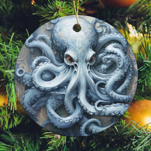 Vintage Blue Ceramic Octopus Ornament 1pc 1