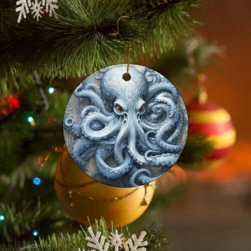 Vintage Blue Ceramic Octopus Ornament 1pc 2