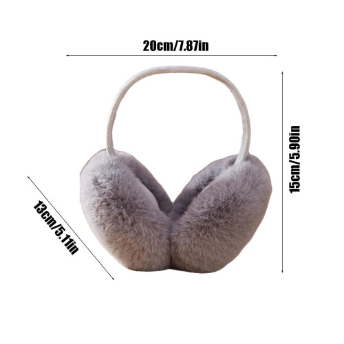 Grey winter earmuffs foldable soft puffy ear protection 2