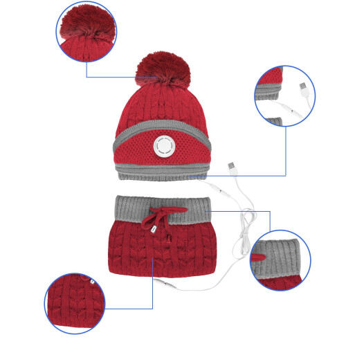 Conjunto de gorro y bufanda calefactables USB para mujer, 5 V, 40–50 C 1