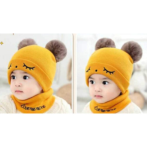 Ensemble bonnet et écharpe tricotés pour bébé – Acrylique doux, pompon 1