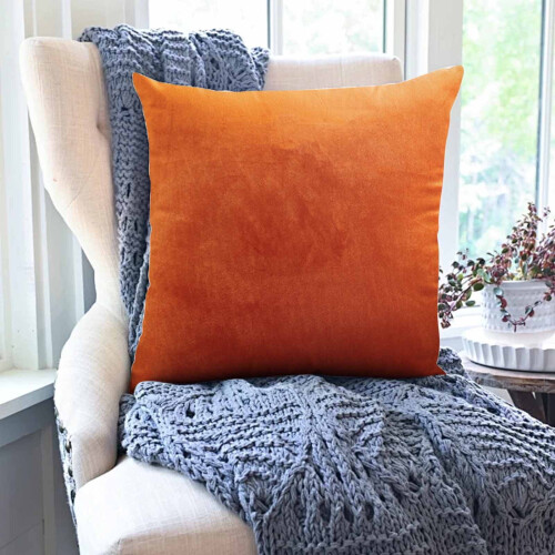 Housse de coussin décorative en velours orange 40 x 40 cm 1
