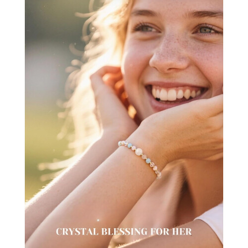 Pulseira Sweet16Crystal com Pedra da Lua, Quartzo Rosa e 1