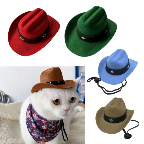 Cowboyhatt til kjæledyr i polyester med gullstjerner og hakereim