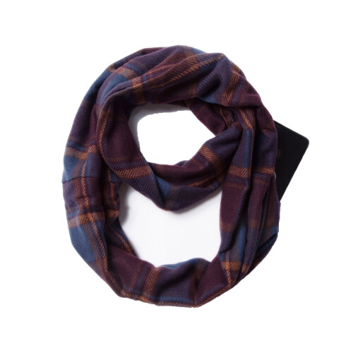 Rutet skjerf med glidelås for dame, polyester, 185x65cm