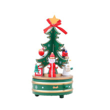 Christmas Wooden Rotating Music Box Tree Ornament Green