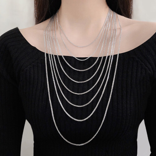 Twist Chain Necklace Silver Thin Metal Choker