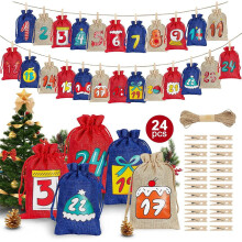 24-delige kerstadventszakjes – Jute met trekkoord,