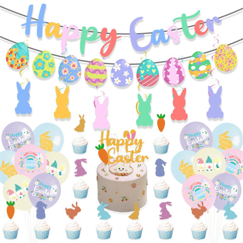 35-Piece Easter Decoration Set: Bunnies, Eggs & Balloons