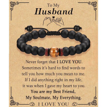 Pulsera de ojo de tigre y ónix negro para hombre – Ajustable