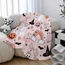 Flannel Blanket Pink Rainbow Halloween Print Reversible