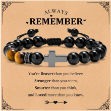Pulsera con cruz de ónix negro y ojo de tigre para hombre