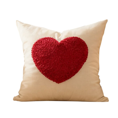 Cás Piliúir Croí Bróidnithe Plush – Maisiúchán Rómánsúil, 1