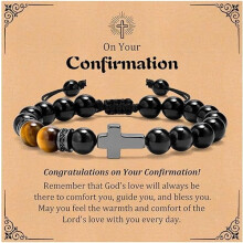 Pulsera con cruz de ónix negro y ojo de tigre para hombre