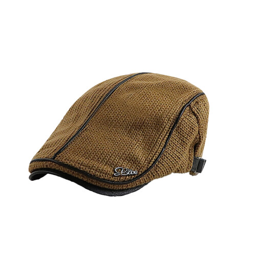Men's Knit Flat Beret Cap - Warm Cotton Flat Cap with Visor 1