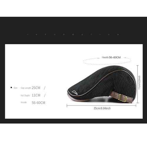 Men's Knit Flat Beret Cap - Warm Cotton Flat Cap with Visor 2