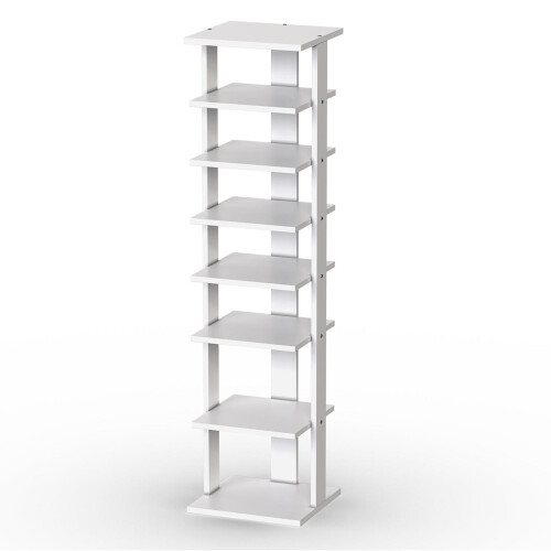 Wood Shoe Rack - 8-Tier Vertical Organizer, White