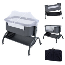 Adjustable Baby Bedside Crib with Wheels, Grey