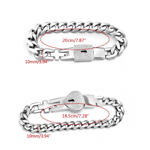 Matchende hjertelås-pararmbånd i rustfritt stål 1