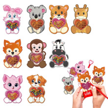 Valentine Candy Card Set Animal Design Fillable Heart