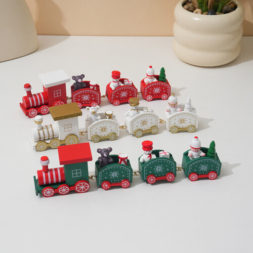 Wooden Christmas Train Ornament White Mini Toy