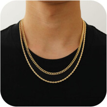 Conjunto de collar de cadena en capas para hombre, acero inoxidable, 2 piezas
