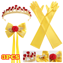 Ensemble de costume de princesse : couronne de roses, nœud jaune et gants