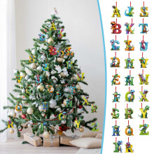 Dinosaurier-Buchstaben-Weihnachtsbaumschmuck-Set, Acryl, 26-teilig