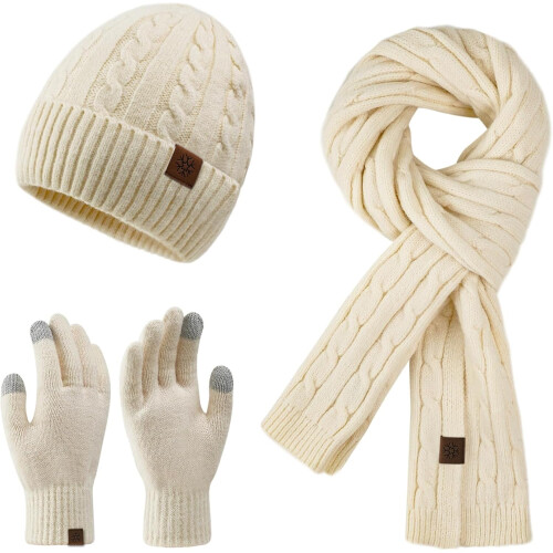 Strickset für Damen: Mütze, Schal & Handschuhe