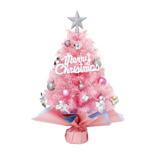 Mini Pink Artificial Christmas Tree with Ornaments