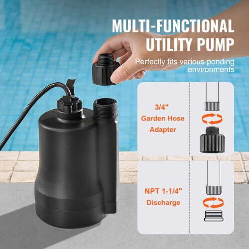 Sumppumpe 1/3HP 2450GPH 30ft Løft Nedsænkbar 1