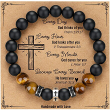 Pulsera de hombre con cruz y piedras preciosas naturales
