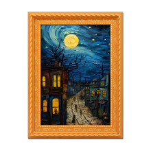 Wooden Cat and Starry Night Fridge Magnet Set