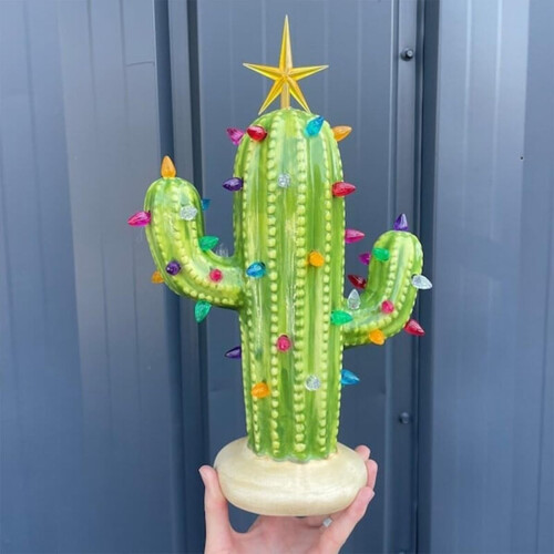 Vintage Pre-Lit Cactus Christmas Tree Green Tabletop Decor 1
