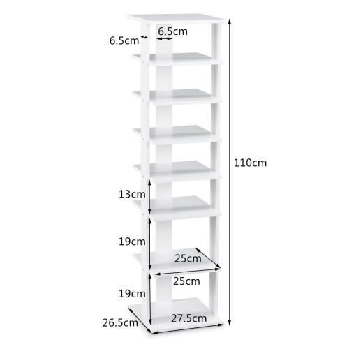 Wood Shoe Rack - 8-Tier Vertical Organizer, White 1