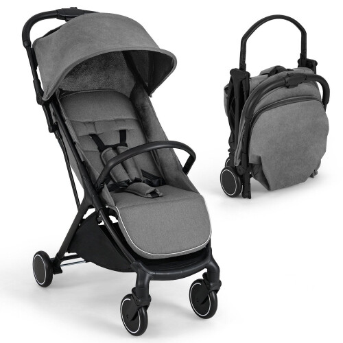 Foldable Travel Stroller with Recline, Adjustable Backrest, Grey 1