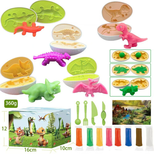 Dinosaur Playdough Egg Set with Molds for Kids 1