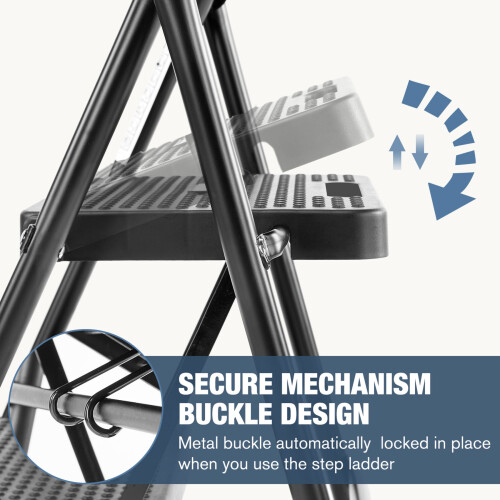 3-Step Folding Ladder, Black Metal, 800 lb Capacity 2