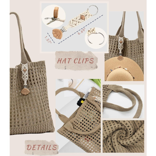Πλεκτή τσάντα Tote με κλιπ για καπέλο μακραμέ – 1 τεμάχιο 2