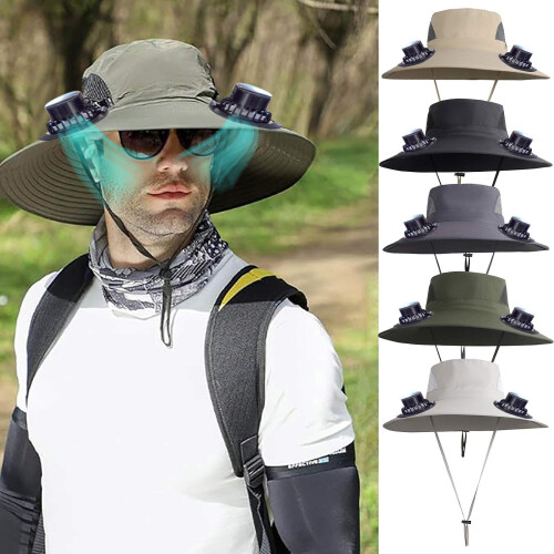 Pánský solární klobouk s ventilátorem, UV ochrana, šedý 2