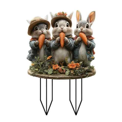 Vintage Easter Yard Sign with Stake – Bunny & Egg Design 1