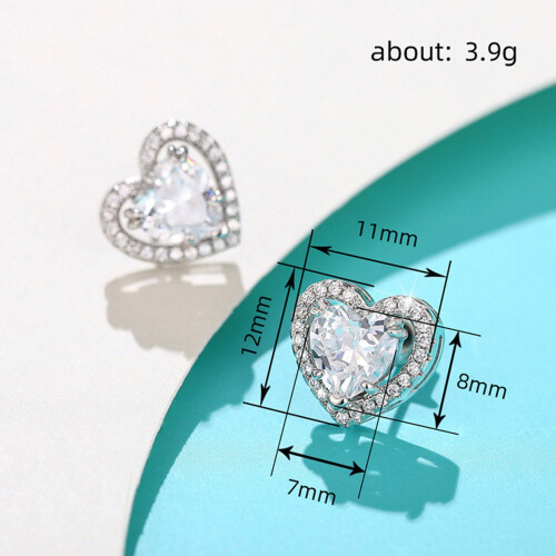CZ Heart Stud Earrings White Gold Plated 10mm 1