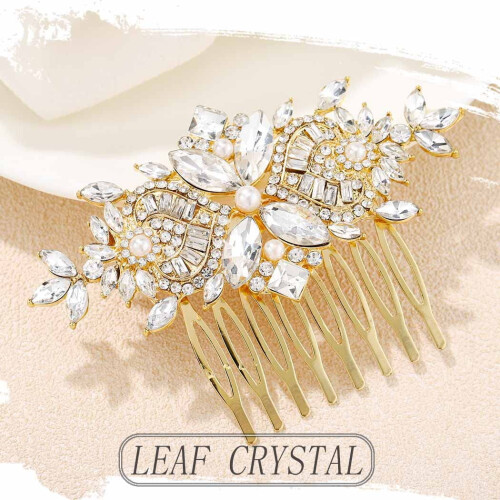Kristallbrudhårkam silverbladsdesign med strass 2